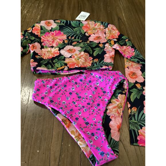 Maaji Floral reversible Long Sleeve Swim Top High Waist Bikini Bottom Set XL - Picture 9 of 9